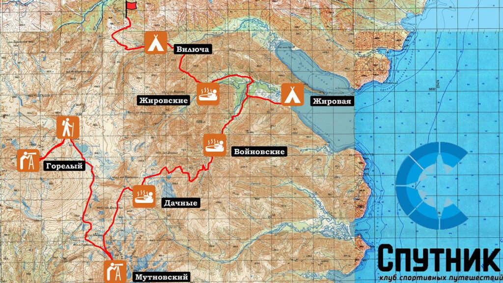 Карта похода по Камчатке